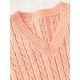 thumbnail image 3 of Hotian Women Cable Knit Sweater Vest V Neck Pullover Coral Pink XL, 3 of 6