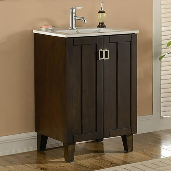 Infurniture 24 inch Single Sink Bathroom Vanity in Brown Finish