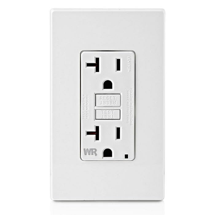 leviton gfwr2-w self-test smartlockpro slim gfci weather-resistant receptacle with led indicator, 20 amp, white