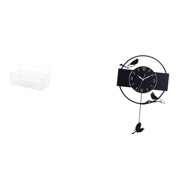 Cesta de almacenamiento,Cesta organizadora de almacenamiento de cocina colgante de alambre,Organizador de pared para baño con cesta de almacenamiento de alambre,Reloj de pared,Reloj de pared