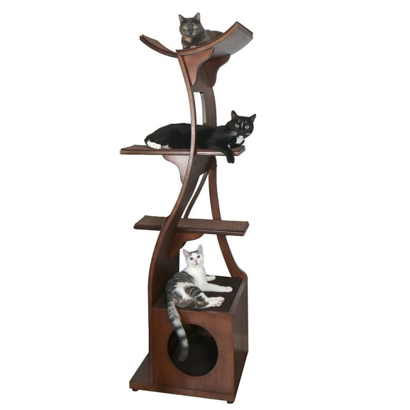 The Refined Feline Lotus Cat Tower, Mahogany