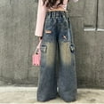 thumbnail image 6 of Kids Girls Baggy Jeans Denim Elastic Wasit Wide Leg Baggy Pants Jeans for Girls 5-6 Years, 6 of 8
