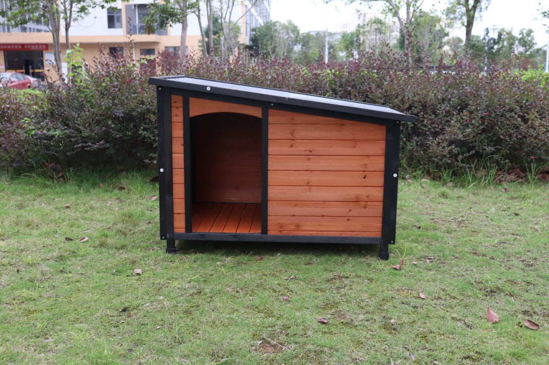 42" Wooden Dog House, Outdoor and Indoor Winter Kennel with Elevated Feet, Weatherproof Doghouse for Large Dog