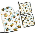 thumbnail image 2 of peyaoo Cartoon Bee Pattern Oven Mitts and Pot Holders Sets for Kitchen 4 Pcs 7""X11"" Heat Resistant Baking Cooking, 2 of 6