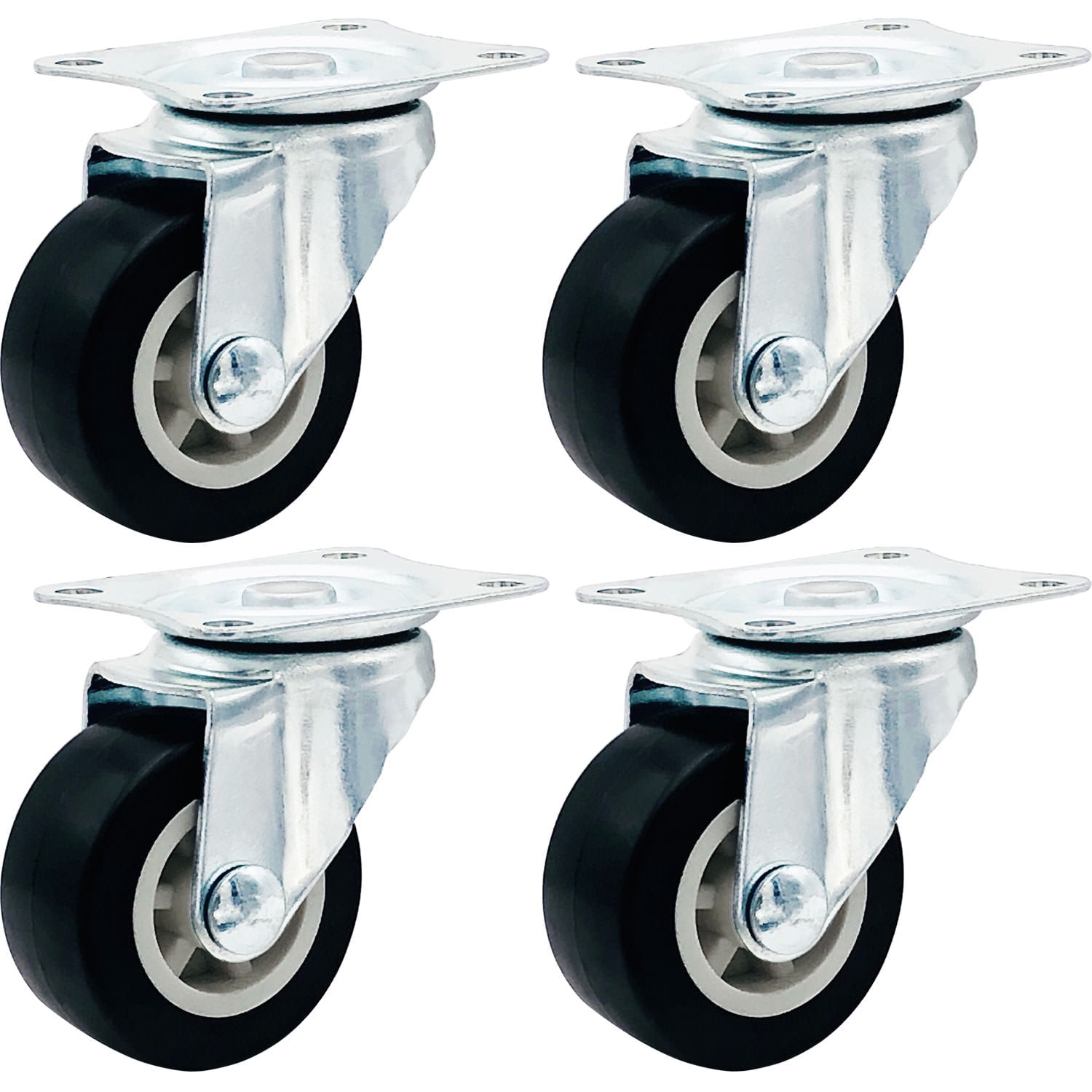 4 Pack 1.5" Low Profile Casters Wheels Soft Rubber Swivel Caster BLACK 