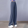 thumbnail image 6 of Annhoo Women' Ice Silk Pants High Waist Elastic Drawstring Casual Loose Pants Casual Comfy Straight Leg Outdoor Trousers, 6 of 7