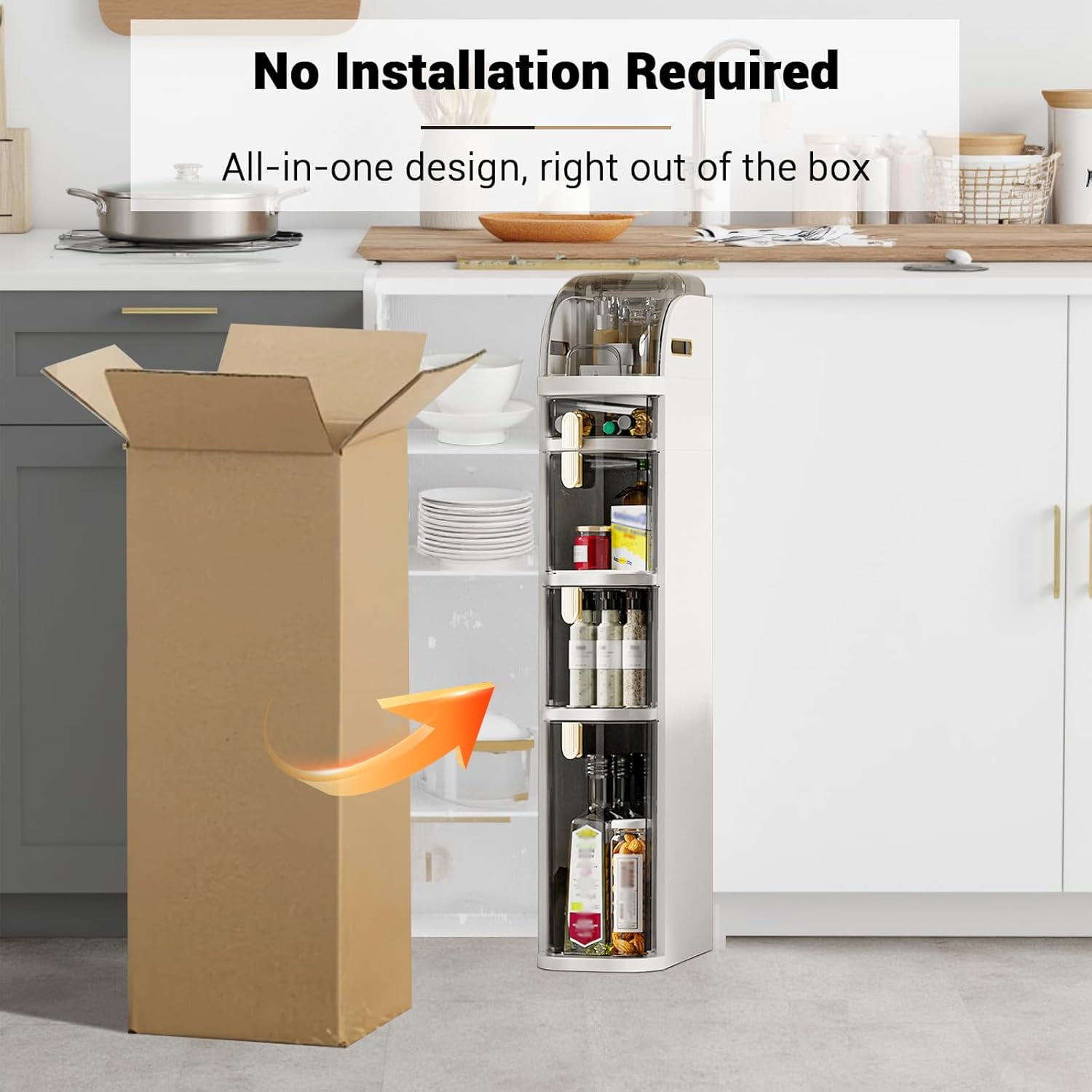4-Tier Slim Waterproof Bathroom Storage Cabinet with Adjustable Shelves, Clear Plastic Drawers, Mobile Floor-Mount Organizer with Wheels for Kitchen, Bedroom, Laundry Room