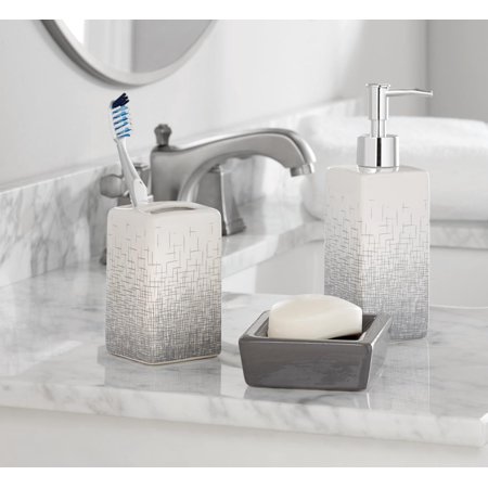17-Piece Mainstays Bathroom Accessory Set, Grey Color Weave, Grey Print ...