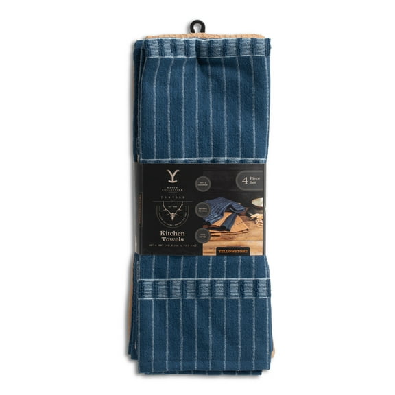 Yellowstone 4-Piece Cotton Navy Kitchen Towel Set, Kayce Collection