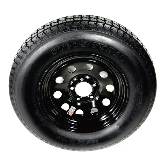 Tex Star Trailer Tire Rim ST205/75D15 LRC Bias 5 Lug Black Modular Wheel 5X5" Bolt Pattern