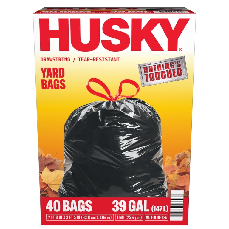 Husky 39 Gallon Drawstring Yard Bags, Black, 40 Bags - Walmart.com