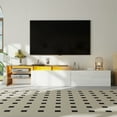 thumbnail image 4 of Modern TV cabinet practical storage space, wood look, glass shelves, LED lighting,high-gloss white, 4 of 9