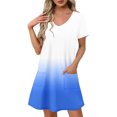 thumbnail image 2 of GaThRRgYP Stylish Sheath Summer Short Sleeve Dress,Women's Fashion Summer Gradient Short-sleeved V-neck Casual Dress Blue L, 2 of 8