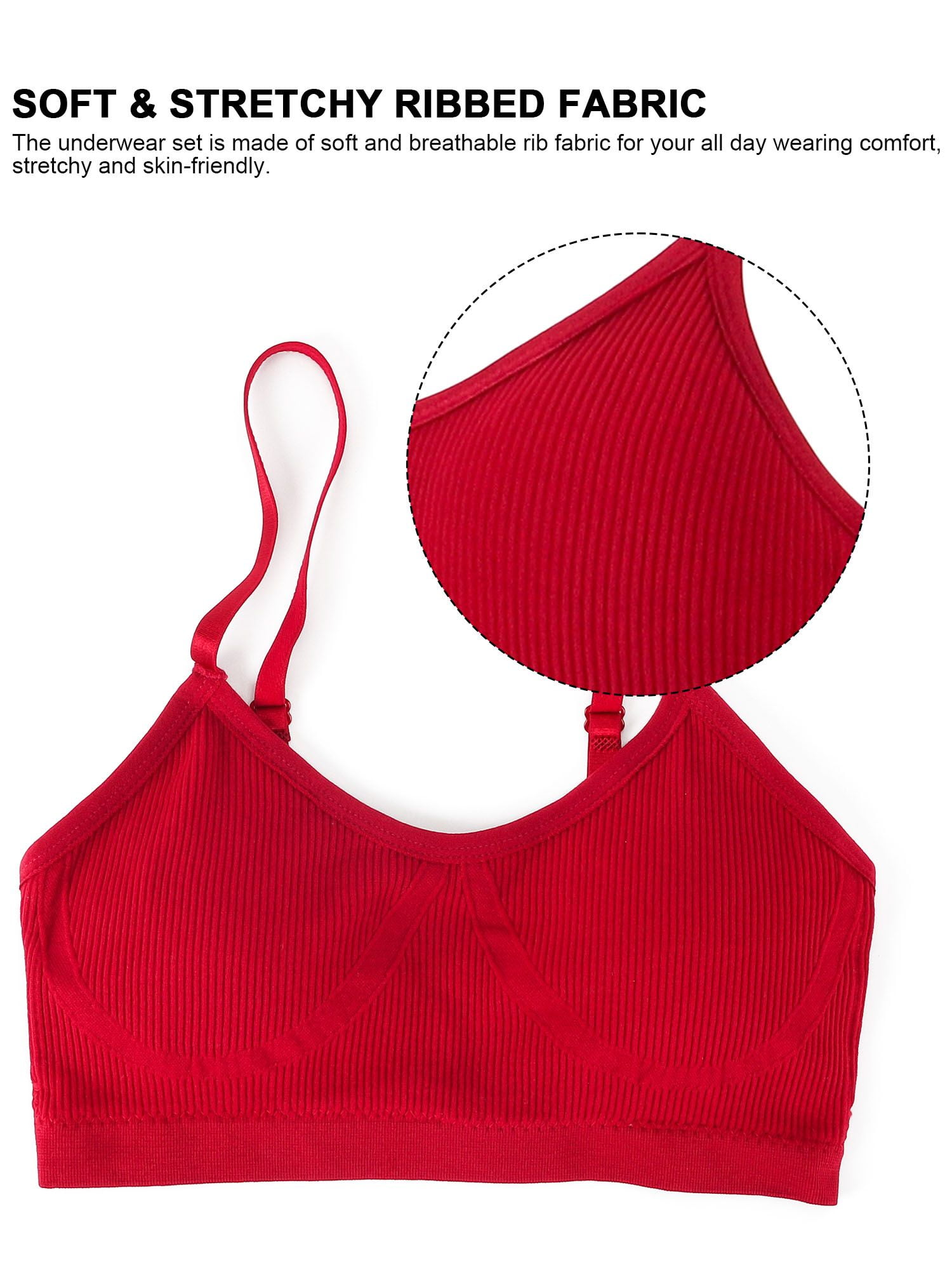 Deago Women’s Sexy Lingerie Set Seamless Ribbed Wireless Bra and Panty Set (Red, M)