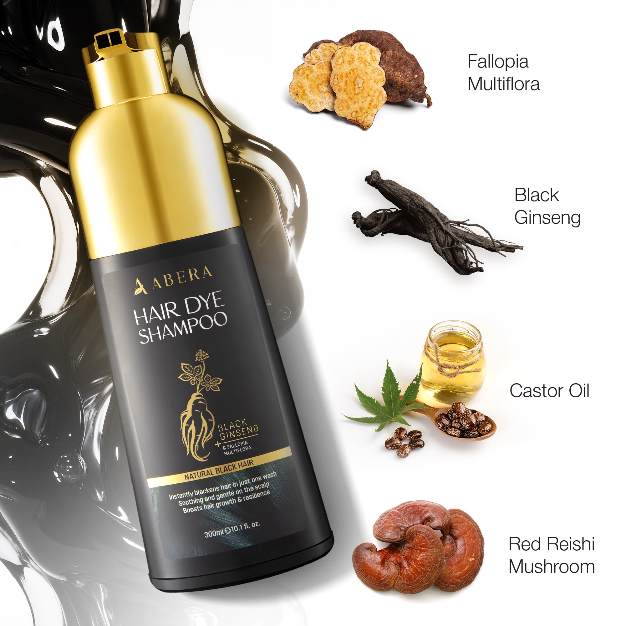 Abera Hair Dye Shampoo, Black Hair Color for Gray Coverage, Women & Men, Fade-Resistant, 10.1 fl oz