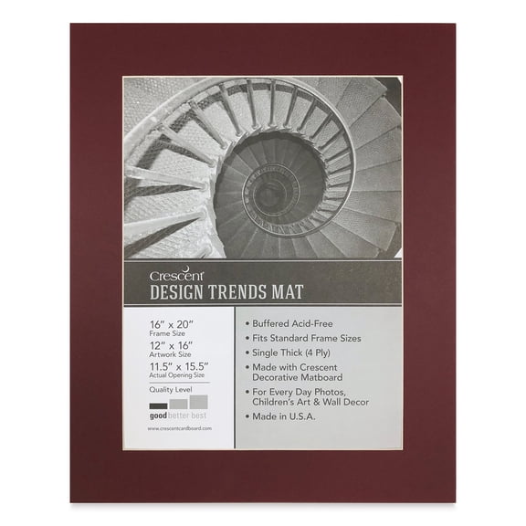 Crescent Pre-Cut Mat - Maroon, 16" x 20" (11-1/2" x 15-1/2" Opening)