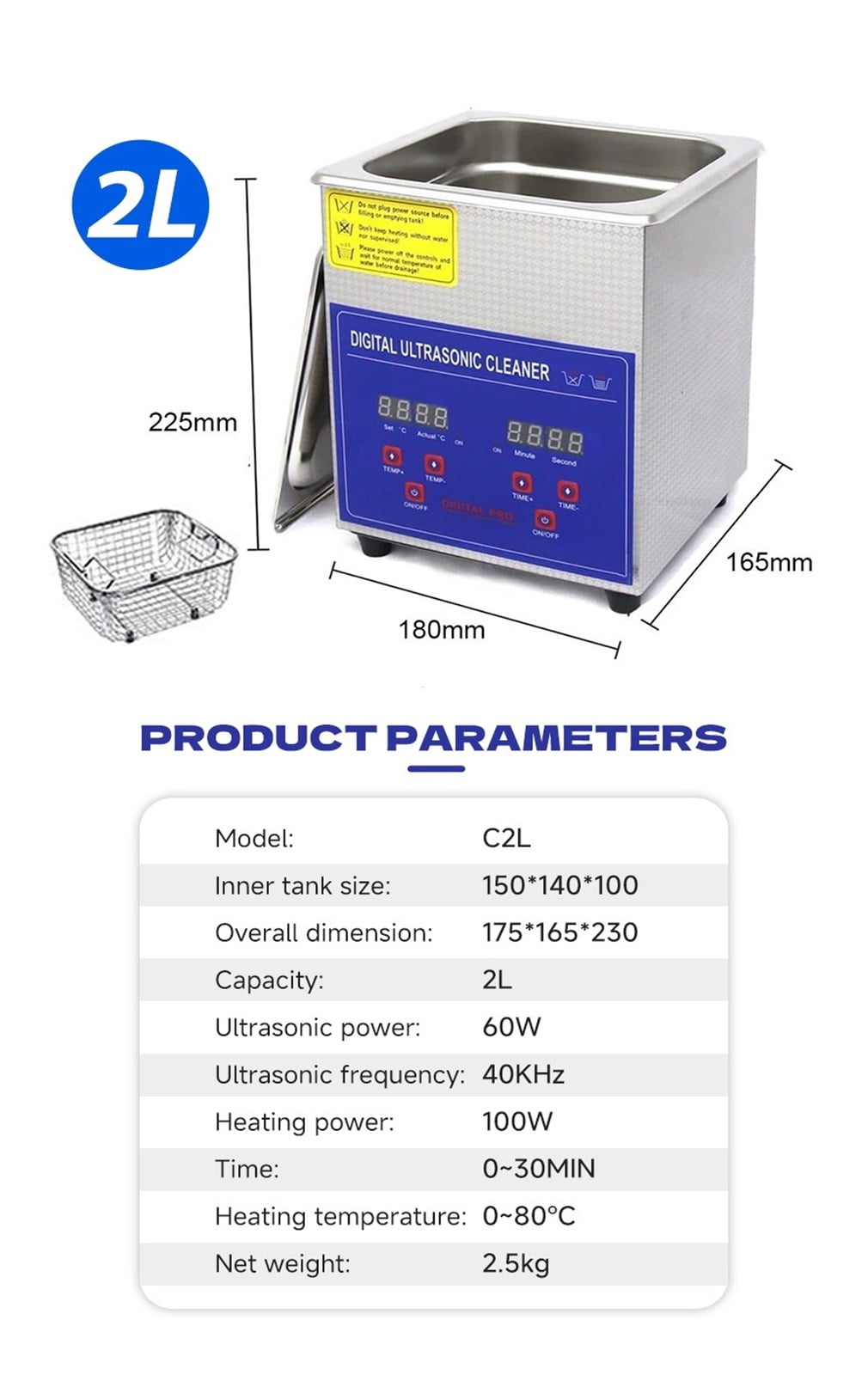 Ultrasonic Cleaner Ultrasound Cleaner High Frequency Ultrasonic Washing Bath for Glasses Jewelry Cleaning 40KH