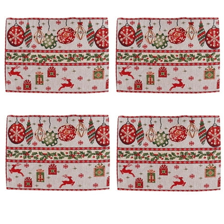 

Baywell Christmas Holiday Placemats Set of 4 Decorative Woven Tapestry Fabric 13inch x 16inch Background Snowflakes Dining Table Mat