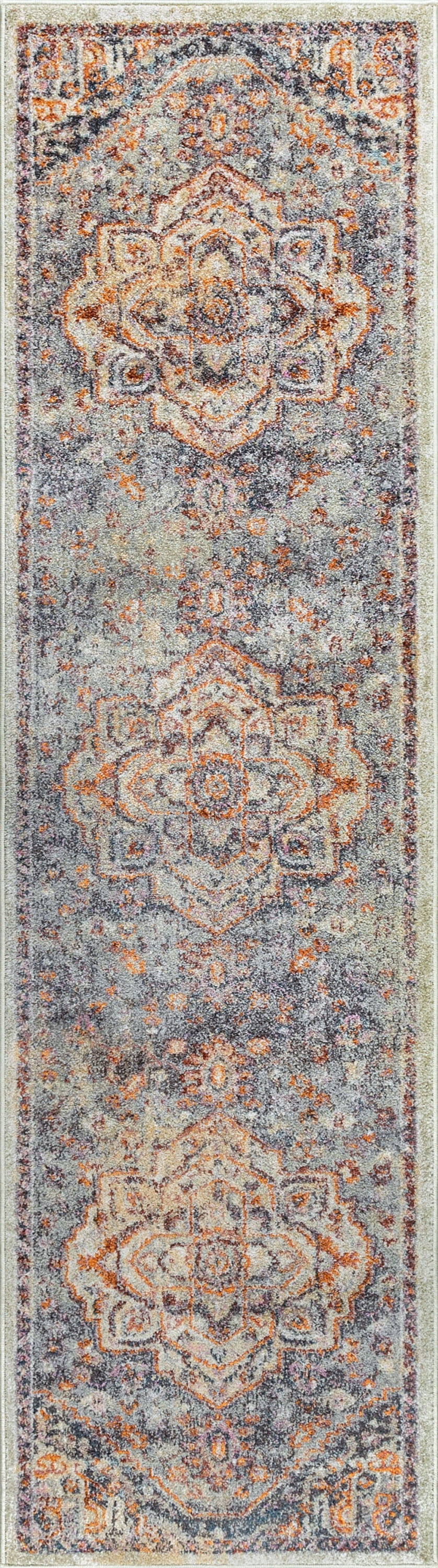 Bliss Rugs Oriental Rug Traditional Indoor Runner Rug for Hallway, Entryway, Kitchen, Gray ,2' x 8'