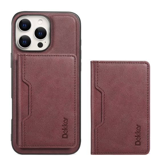 Compatible with iPhone 15 Magnetic Detachable Wallet Case with Card Slots RFID Blocking for Women Men, Double Magnetic Clasp Kickstand Shockproof PU Leather Phone Case,Winered