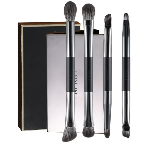 ENERGY Eye Makeup Brushes 4PCS Dual-Ended Eyeshadow Brushes Set with Mirror Case Travel