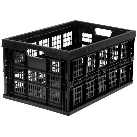 Work-It! Collapsible Milk Crate | 49 Liter Folding Storage Bin | Stackable Plastic Crate