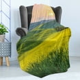 thumbnail image 4 of Yellow Soft Flannel Fleece Blanket, Spring Landscape Wildflower Fields Sunrise Colorful Sky and Hills Valley Picture, Cozy Plush for Indoor and Outdoor Use, 50" x 60", Yellow Green, by Ambesonne, 4 of 5