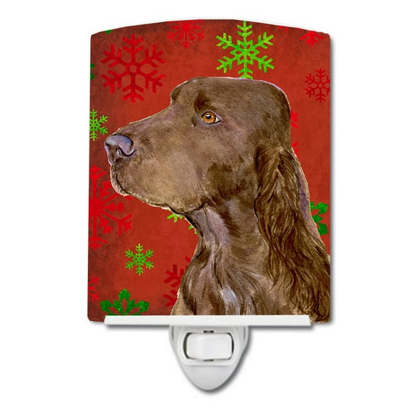 Caroline's Treasures SS4732CNL Field Spaniel Red and Green Snowflakes Holiday Christmas Ceramic Night Light, 6x4x3",