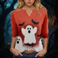 thumbnail image 2 of YDFCWXW Women's V-Neck Halloween Print T-Shirt - 3/4 Sleeve Casual Gothic Tee for Spooky Season Red, M, 2 of 5