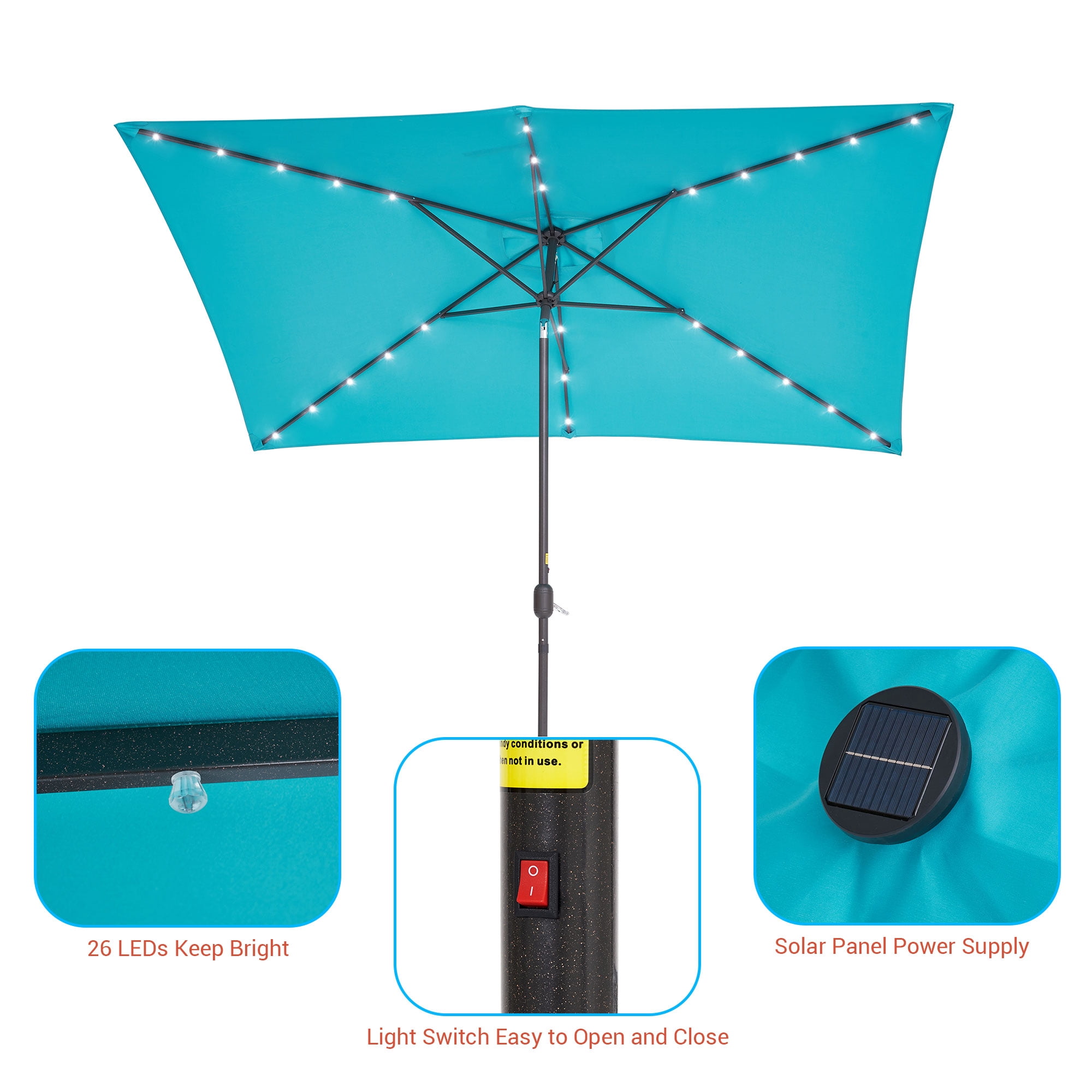 CHYVARY 10 x 6.5ft LED Outdoor Patio Rectangular Table Umbrellas for Deck, Poolside and Garden,Lake Blue