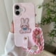 thumbnail image 1 of For iPhone 16 Case Cute Pattern Soft PU PC Phone Back Cover with Braided Handy Strap - Sky Blue Dog, 1 of 5