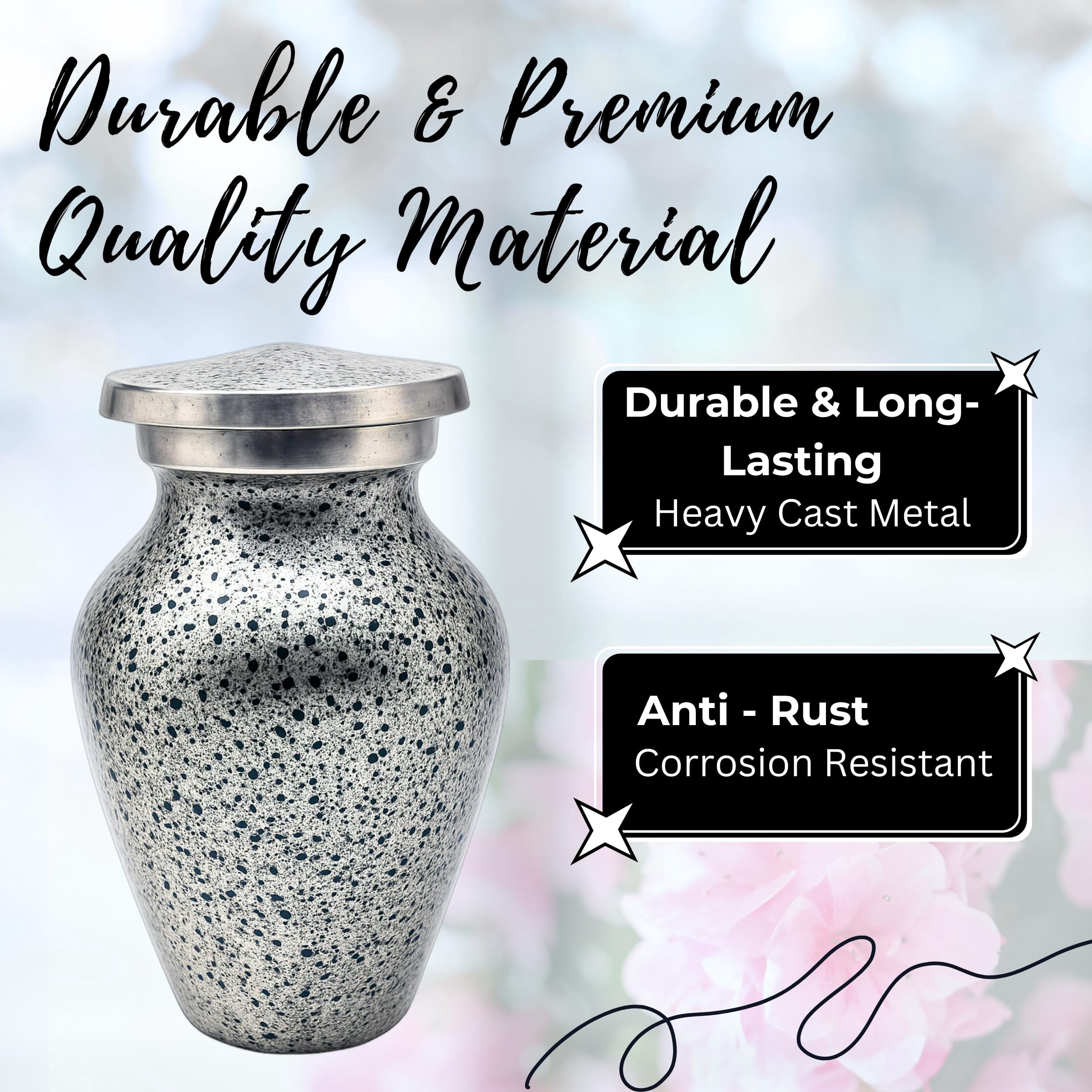 Nova Niche Urns Small Size Cremation Urn for Human Ashes, Mini Keepsake Set of 4 Black and Silver with Velvet Case