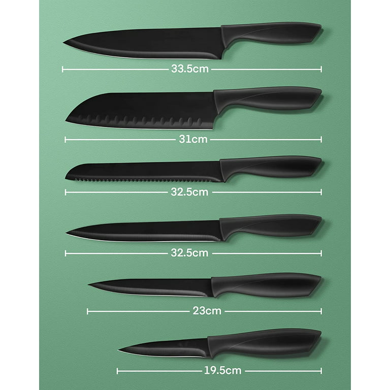Knife Set 6 Piece, Black Chef Knives with Sharp Blades Nonstick Coating  Easy Grip Handle