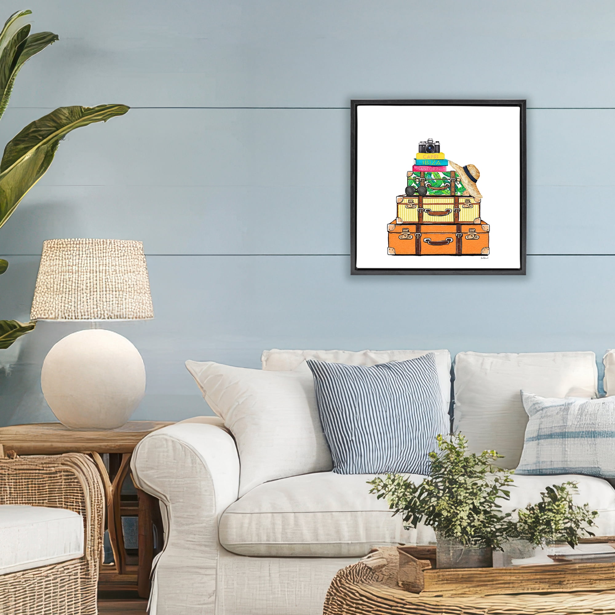Stupell Industries Travel Suitcases & Camera Black Framed Floater Canvas Wall Art, design by Amanda Greenwood