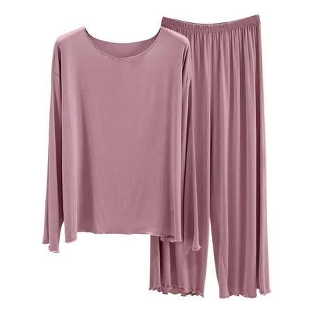 MSJUHEG Long Sleeve Workout Set Jumpsuits for Women Matching Sweat Sets for Women Tracksuit for Women Round Neck Set Of Thin Of Long Sleeved Pajamas Large Size Two Piece Set Pajama Romper Purple XL