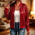 thumbnail image 2 of Ghalytn Women's Sequin Bomber Jacket Long Sleeve Zip Up Stand Collar Sparkly Outerwear Party Night Out, 2 of 5