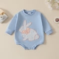 thumbnail image 2 of MIXUE Baby Girls Rompers Easter Long Sleeve Cartoon Rabbit Embroider Pullover Sweatshirt Bodysuits Streetwear,Blue,6-12 Months, 2 of 6