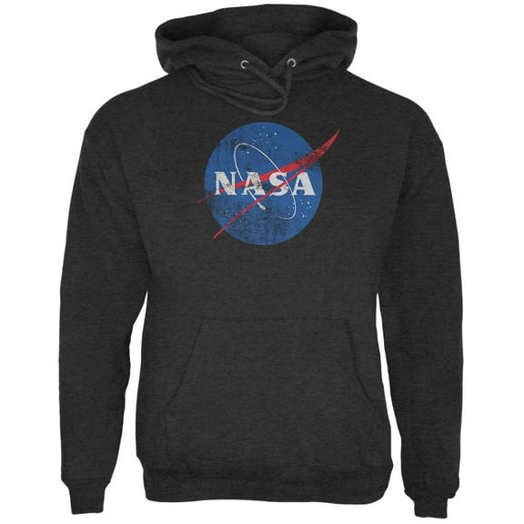 NASA Distressed Logo Mens Hoodie Charcoal Heather SM
