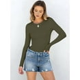 thumbnail image 4 of Women Long Sleeve Shirts Rib Knit Slim Fit Tops Fall Outfits Casual T-Shirt Underscrubs Layer Clothes Army Green S, 4 of 8