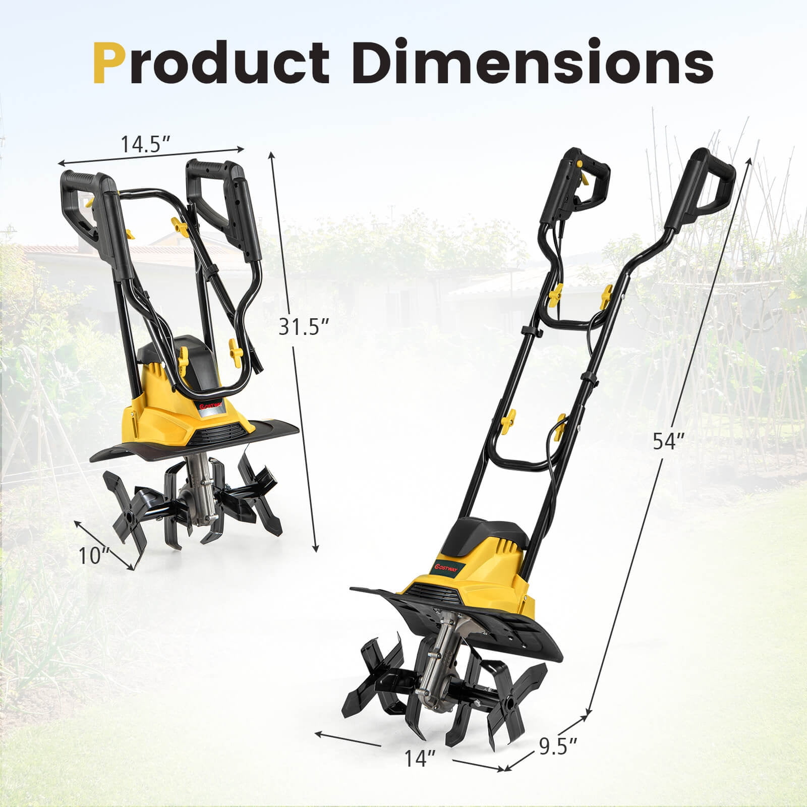 Costway Corded Electric Tiller Cultivator, 10 Amp Powerful Foldable Garden Rototiller Yellow