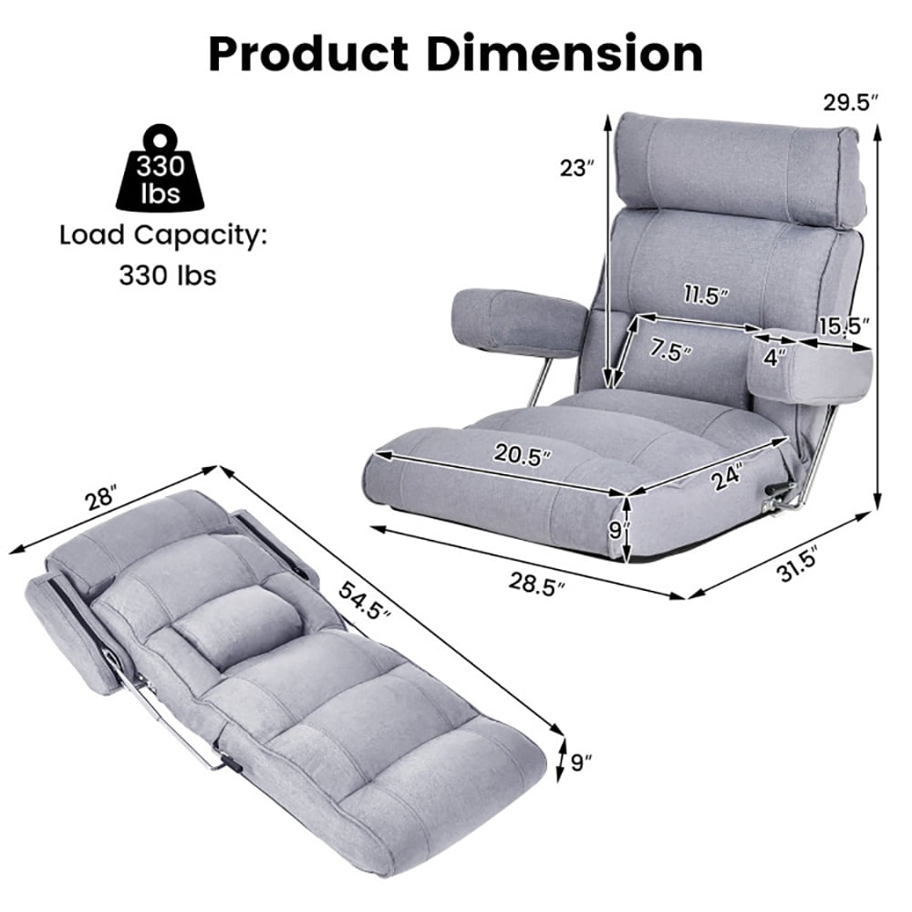 Finihen Folding Sofa Chair, Floor Chair, Adjustable Folding Sofa Chair with 6 Position Stepless Back, for Living Room, Bedroom, for Gaming, Reading, Gray Finihen Folding Sofa Chair, Floor Chair, Adjustable Folding Sofa Chair with 6 Position Stepless Back, for Living Room, Bedroom, for Gaming, Reading, Gray