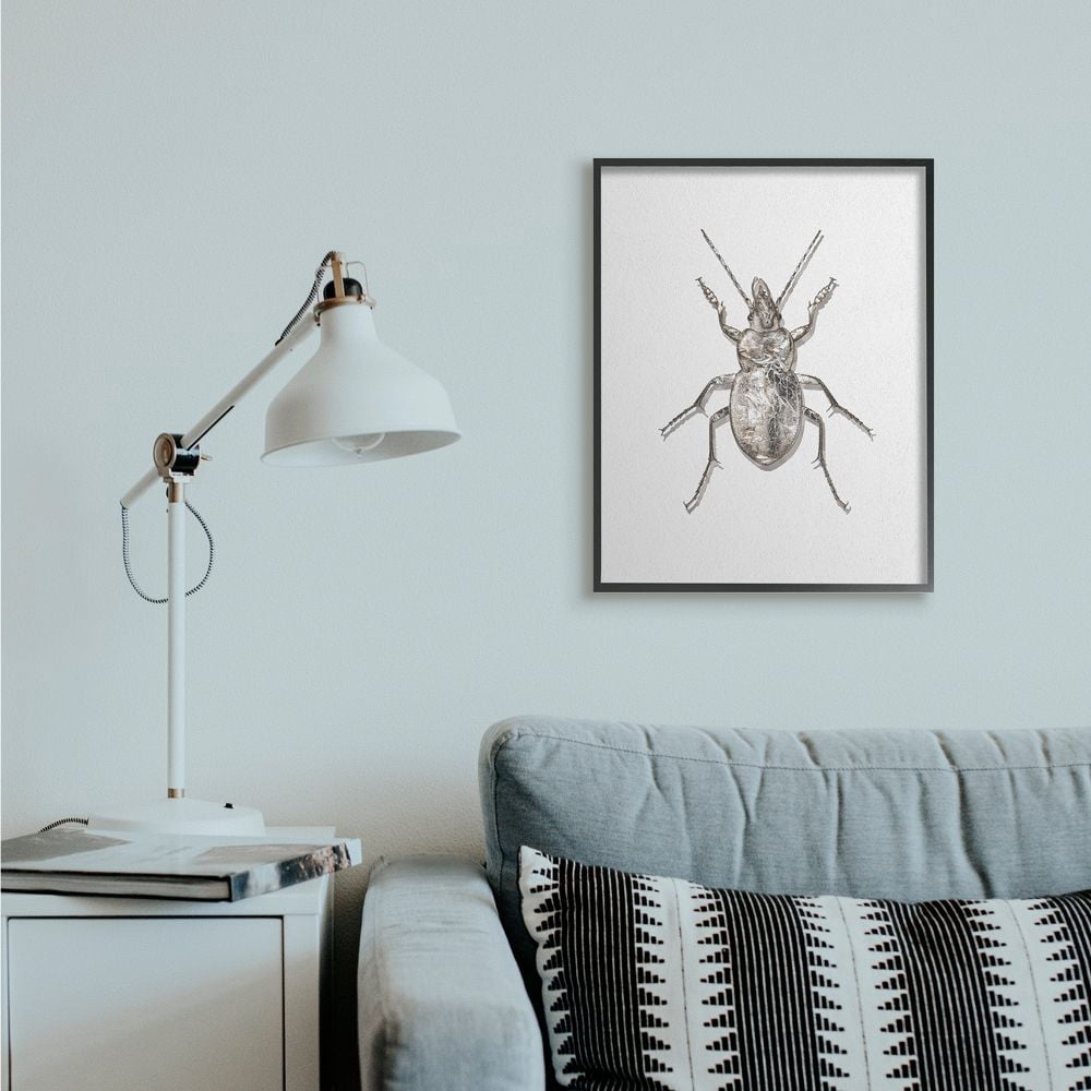 Stupell Industries Textured Beetle Minimal Shadow Brown White Design Framed Wall Art Design by Ziwei Li, 24" x 30", Black Framed