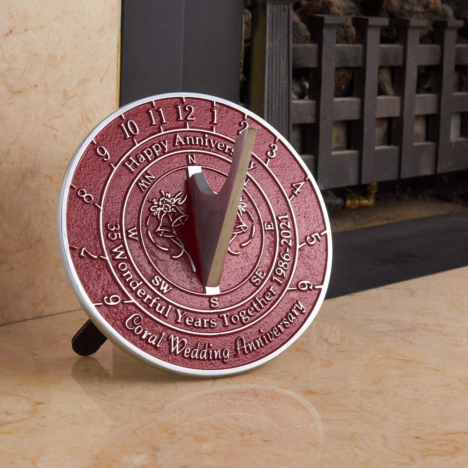 The Metal Foundry Personalized 35th Coral Wedding Anniversary Sundial Gift Idea is A Great Present for Him for Her Or for A Couple to Celebrate 35 Years of Marriage 