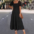 thumbnail image 6 of IROINNID Reduced Wedding Guest Dresses for Women Formal Evening Night Dress Casual Solid Color Square-Neck Short Bubble Sleeve Dress Elegant Empire Dress,Black, 6 of 8