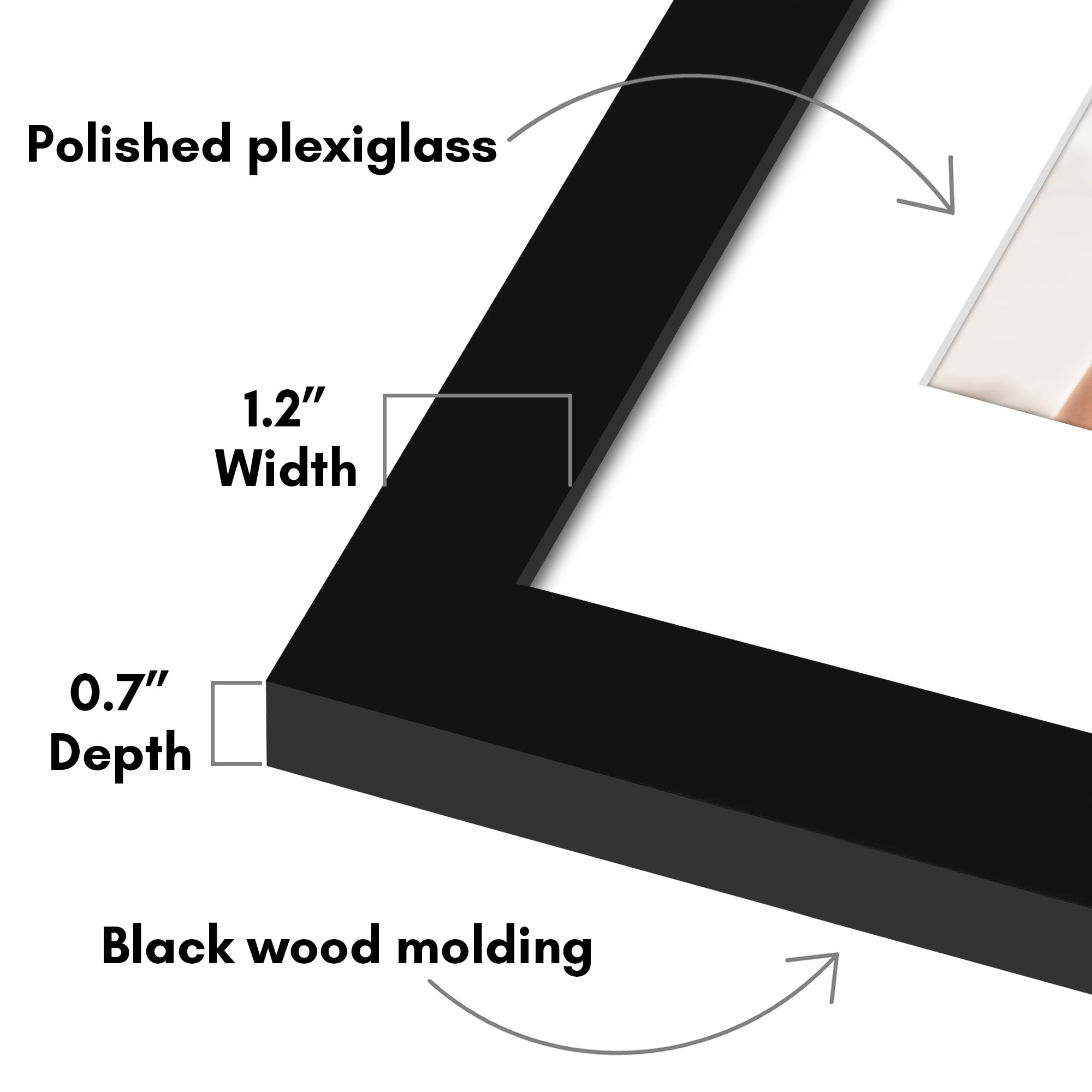 Americanflat 24x24 Picture Frame with Polished Plexiglass with 20x20 Mat Display Photo Epic Collection - Black