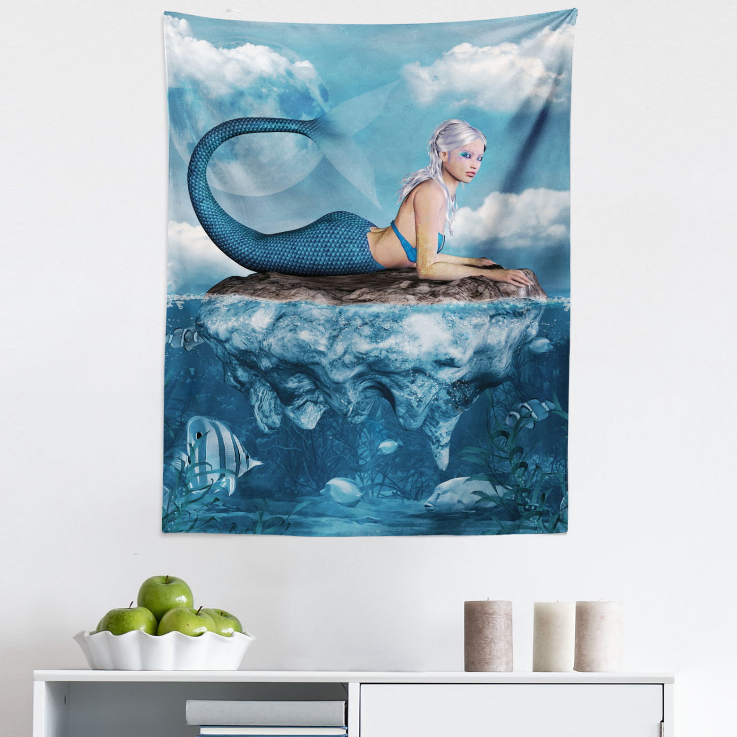 Mermaid at Sea Bird Tapestry Hippie Wall Hanging for Living Room Bedroom Dorm 