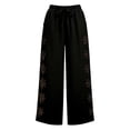 thumbnail image 4 of Qulqfy Linen Pants for Women Wide Leg Baggy Plus Size Casual High Rise Embroidered Black Jogger Sweatpant XL, 4 of 7