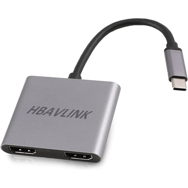 Adaptateur USB C vers double HDMI pour double moniteur, adaptateur double  moniteur HBAVLINK affichage étendu double 4K @ 30Hz, USBC vers HDMI 
