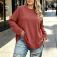 thumbnail image 2 of Asxite Women Plus Size Fall Winter Tops Round Neck Long Sleeve Solid Casual Shirts, 2 of 7