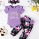thumbnail image 1 of Baby Girls Cotton Short Sleeve Bodysuit Romper + Matching Floral Print Pants + Headband Baby Clothes Summer, 1 of 1